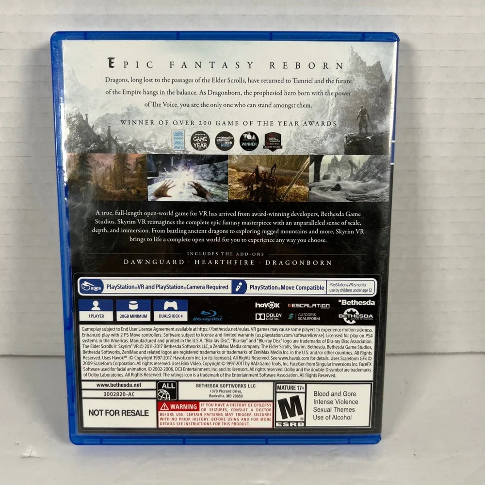 The Elder Scrolls V‎ Skyrim VR Sony PlayStation 4 PS4 Game Bethesda 2017
